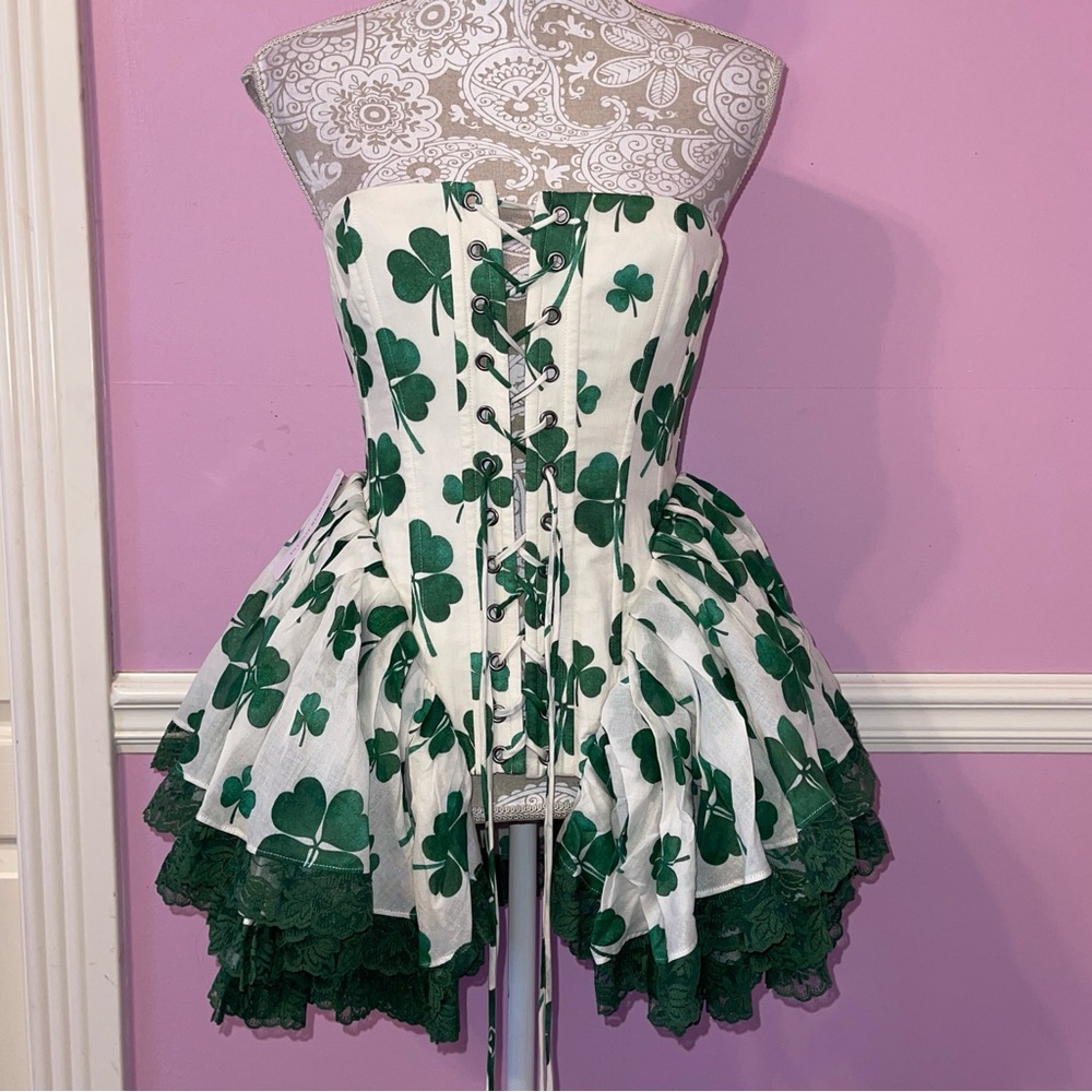 Selkie Victorian corset top luck of the Irish clover fairycore cottage Lolita